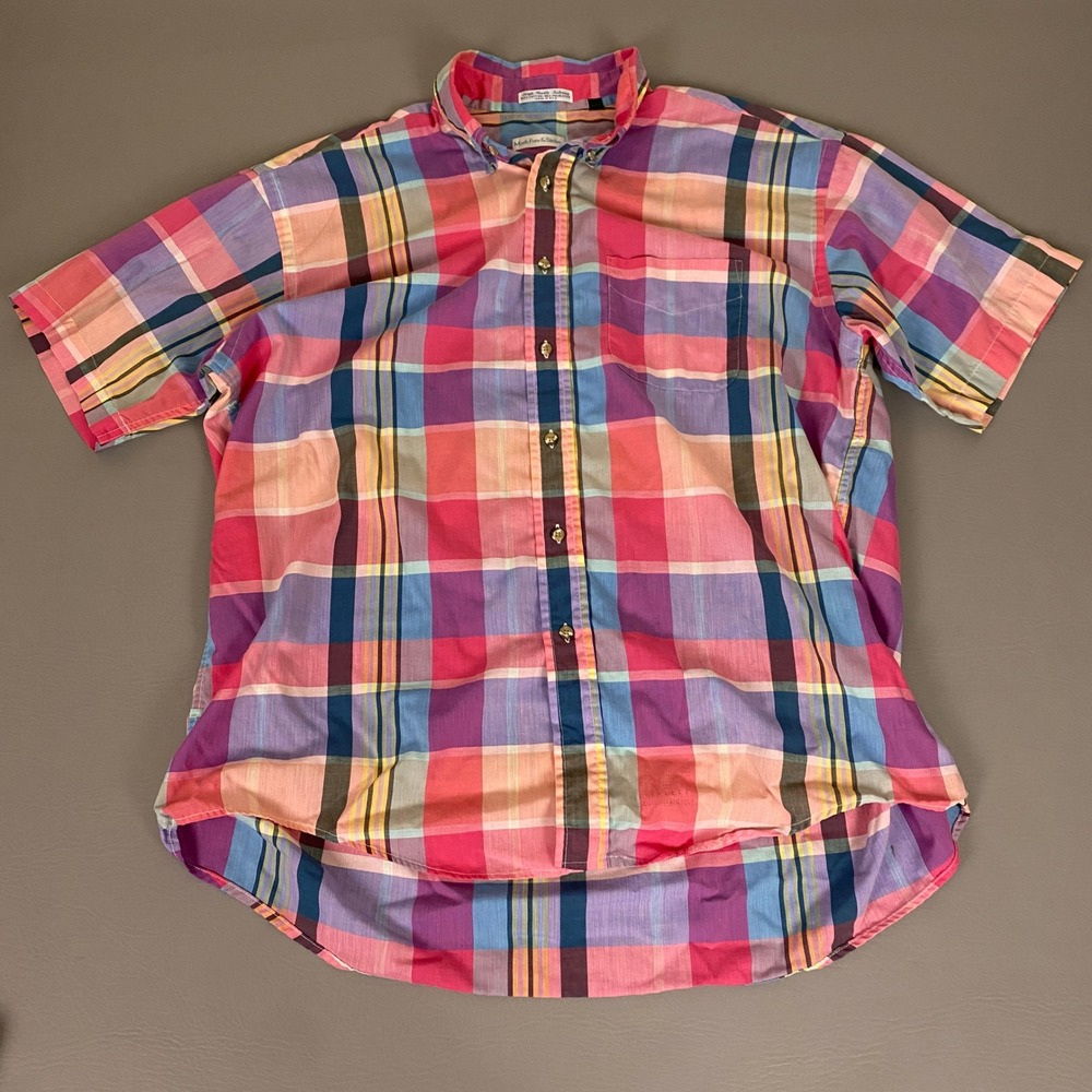 Mark Fore & Strike Button Down Shirt Men's XL Short Sleeve Plaid Pink Blue USA